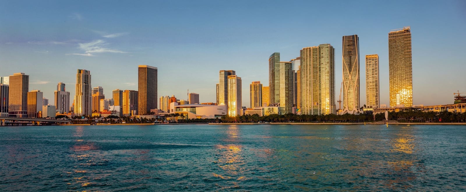 Biscayne Bay and the Miami skyline at sunset